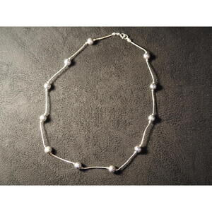 Dainty Sterling Silver Bead Station Necklace 16"